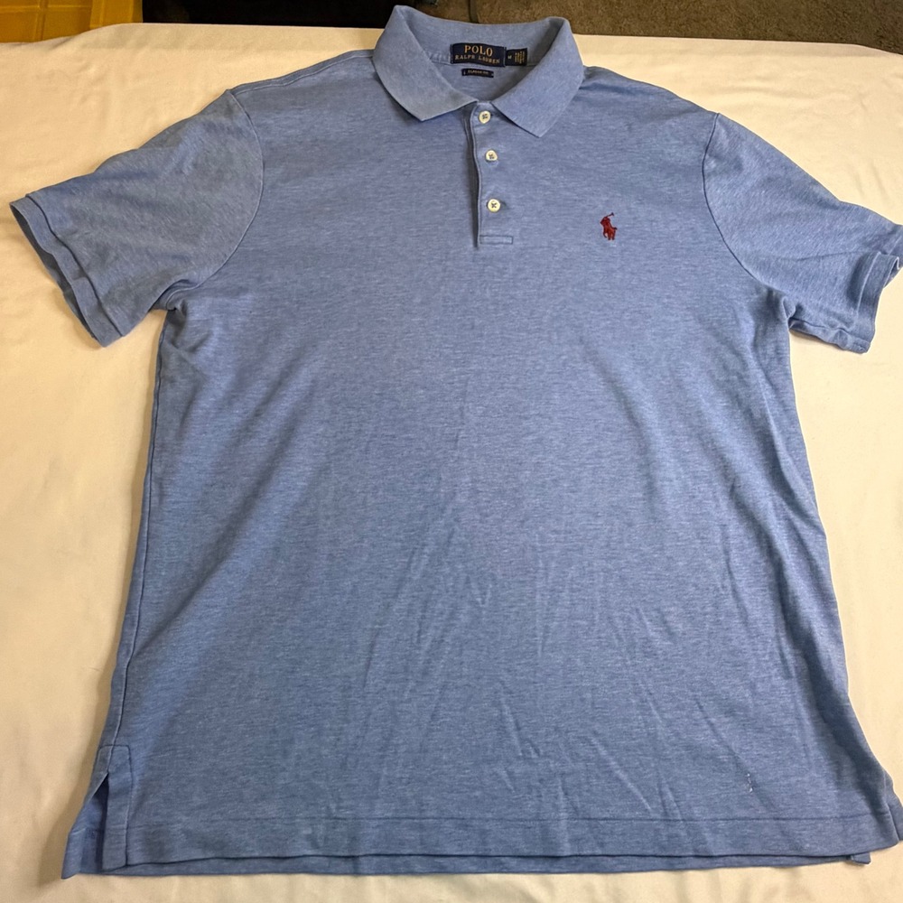 Polo Ralph Lauren Mens Classic Fit Polo Shirt Blue Heather Cotton Size M